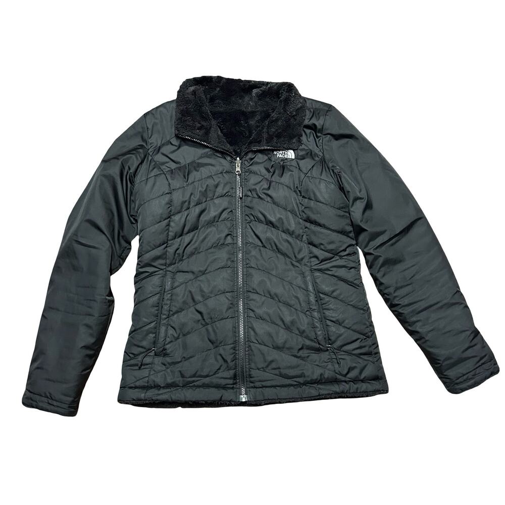 The North Face Mossbud Swirl Jacket Womens Medium Black Reversible Full Zip